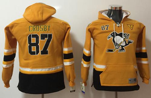 Penguins #87 Sidney Crosby Yellow Youth Name & Number Pullover NHL Hoodie